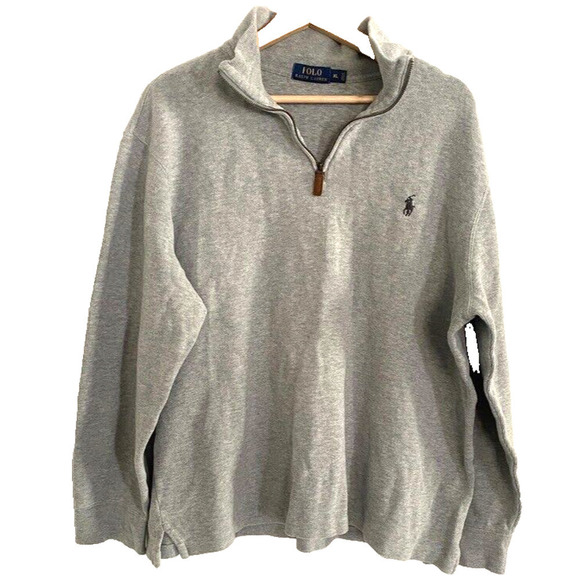 POLO RALPH LAUREN GREY HEATHER PONY HALF ZIP SWEATER FLEECE SWEATSHIRT XL - Picture 1 of 6